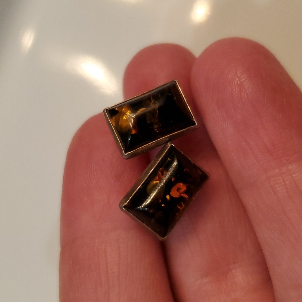 Sterling silver amber studs